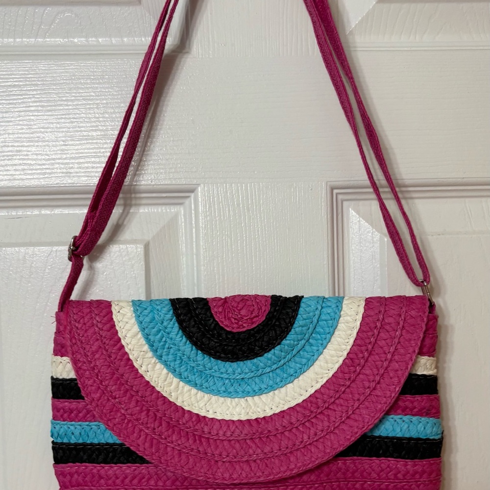 Vibrant Pink and Blue Woven Shoulder Bag